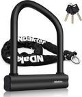 Bike Locks Heavy Duty Anti Theft 18mm Thick, Motorcycle U Lock with 4FT x 6mm Security Chain, 3Keys Large U-Shape