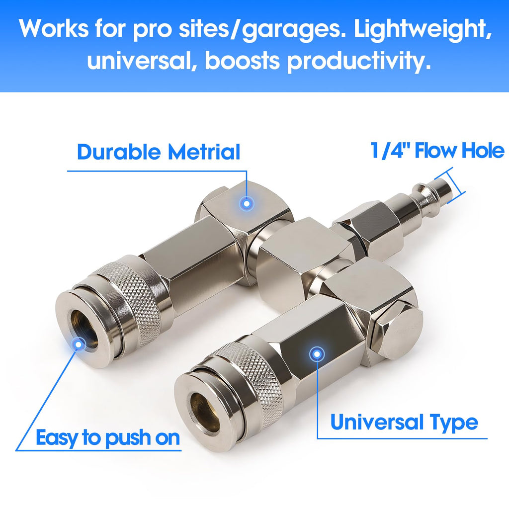 2-Way Air Hose Splitter, 1/4" NPT Air Compressor Connector