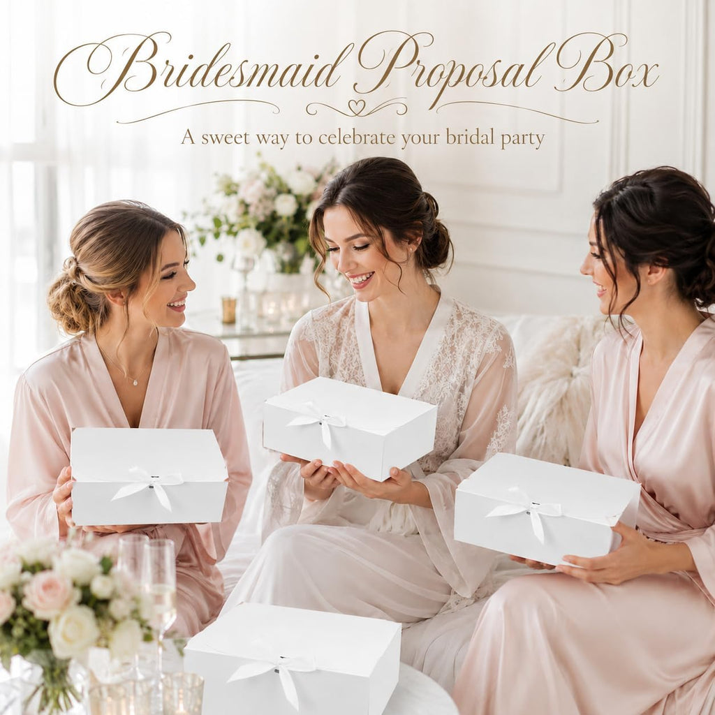 White Gift Boxes with Lids, Bridesmaid Proposal Box 12Pack