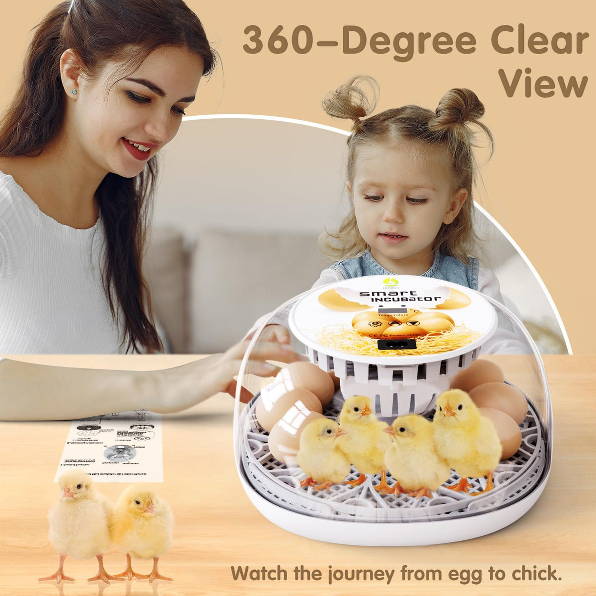Incubators for Hatching Eggs Quail Egg Incubator 12 Eggs with Automatic Egg Turning and Humidity Control 360° Viewing