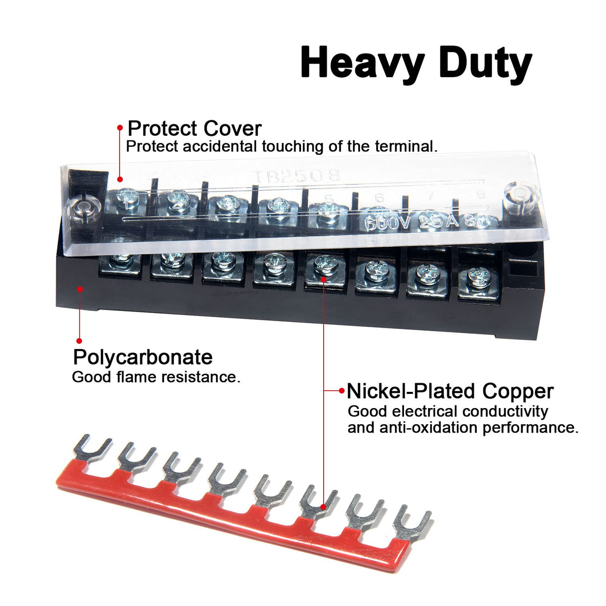 Terminal Block, 8/10/12 Circuit 25A Dual Row Screw Terminal Strip 6 Set
