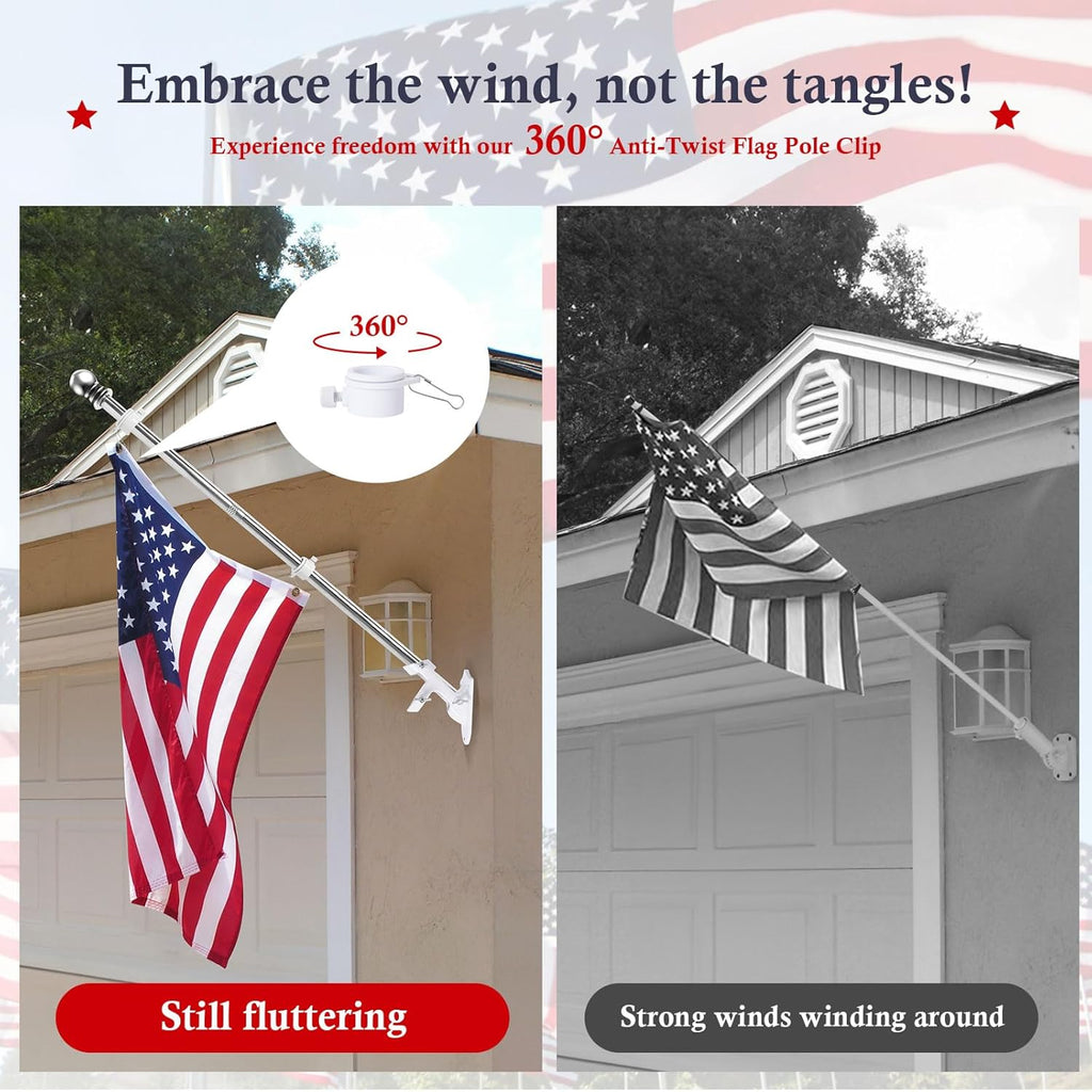 Flag Pole Kit 5ft Flag Pole for Outside House, Flag Poles with Tangle Free Flag Pole Rings for 3x5 American Flag