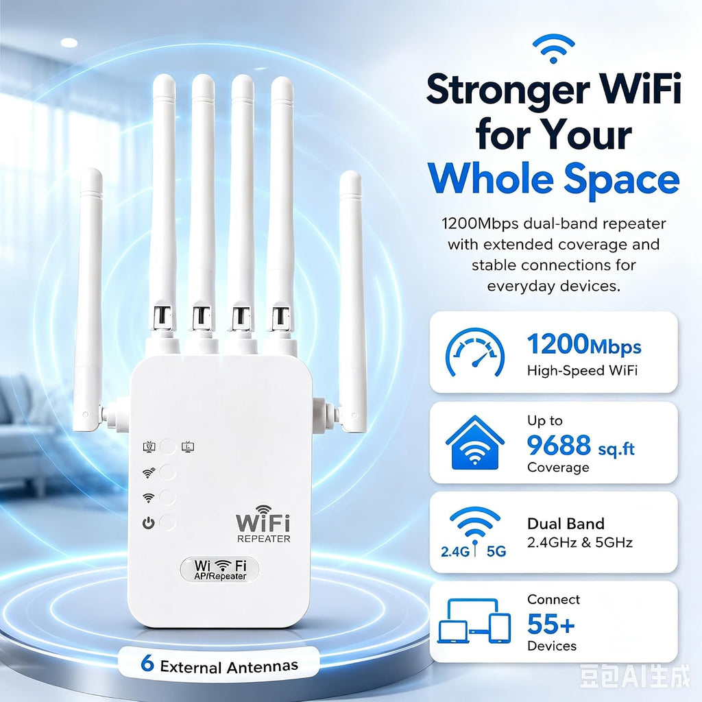 WiFi Extender, WiFi Extenders Signal Booster for Home, WiFi Booster 1200Mbps Dual Band (5GHz/2.4GHz), WiFi Repeater