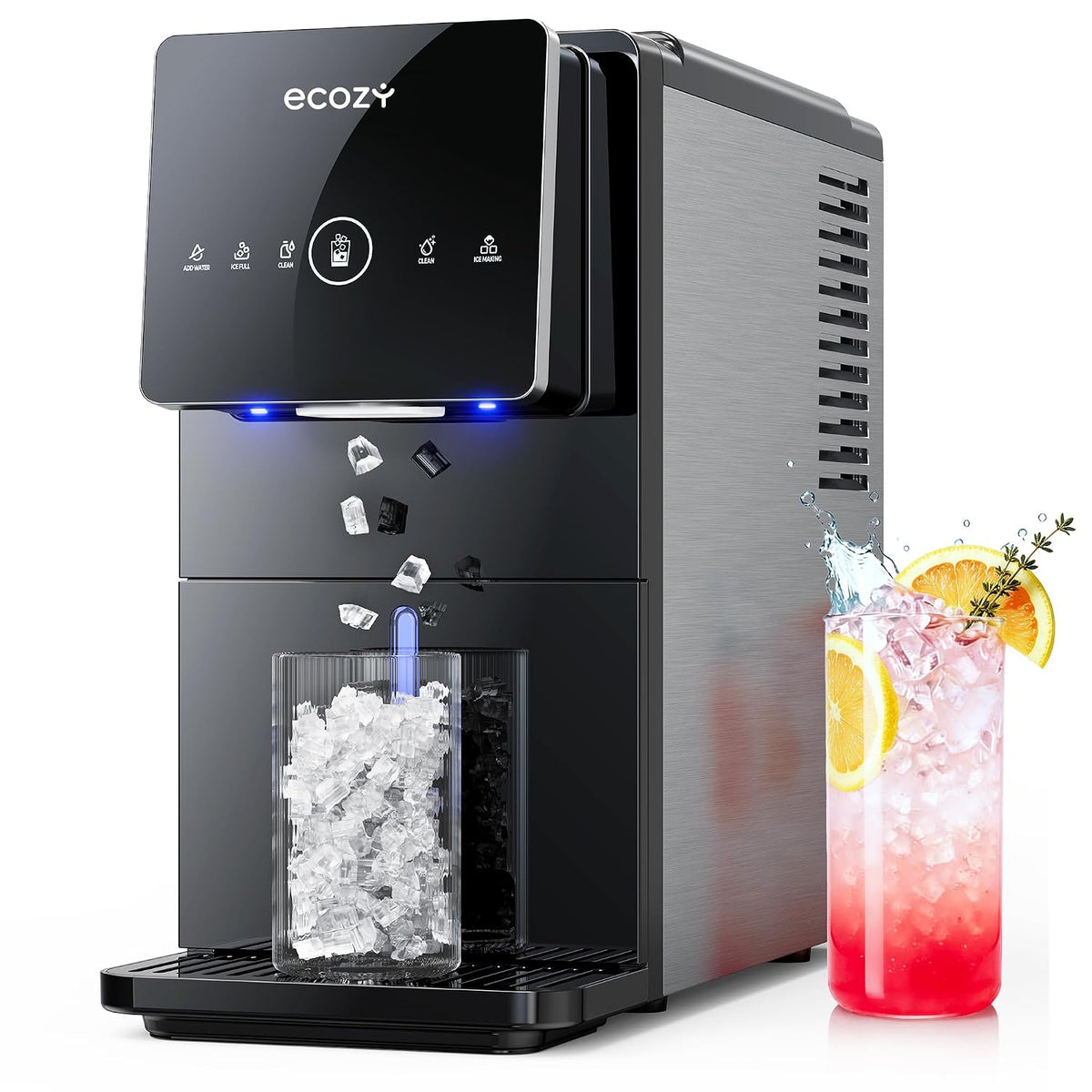 Nugget Ice Makers Countertop 40lbs Per Day, Touchless Ice Dispenser