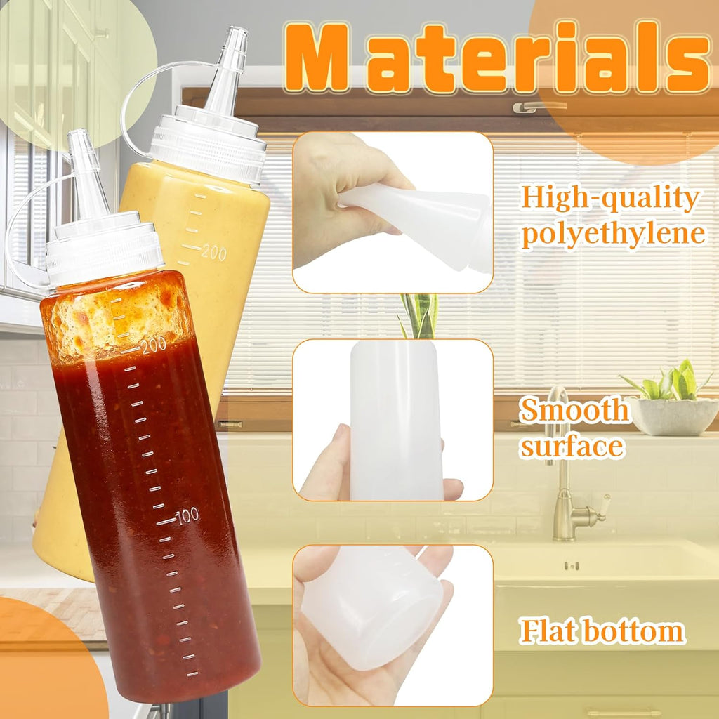 12 Pack 8 oz Plastic Condiment Squeeze Bottles,Multipurpose Squirt Bottles,Clear Sauce Bottle with Lids for
