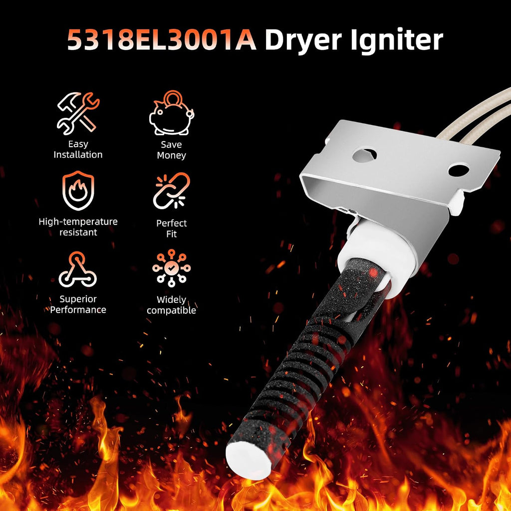5318EL3001A Dryer Igniter Replacement for LG Gas Dryer, Replace DLGX3571V DLG7301WE DLGX5171W DLGX4001B DLGX3701V DLG3501W DLGX3571W DLGX3371W Igniter