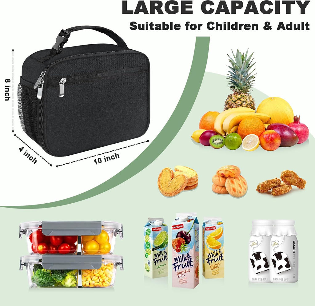 Kids Lunch Box for Boys Girls Lunch Bag Insulated Durable Lunchbox Children Lunch Tote Bag for School Black