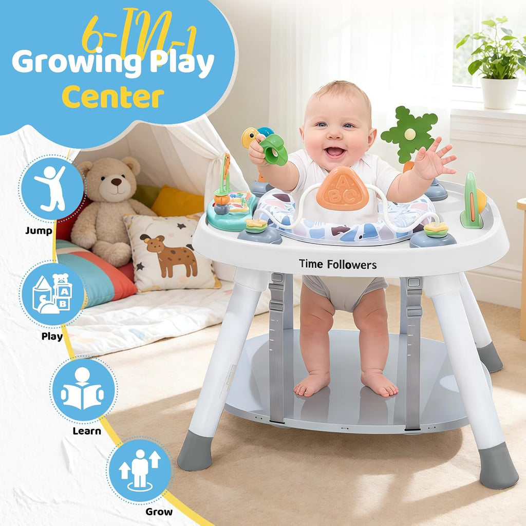 6-in-1 Baby Activity Center | 4 Stage Montessori-Inspired Toys | Grow Stationary Standing Toddler Table | Jumpers &