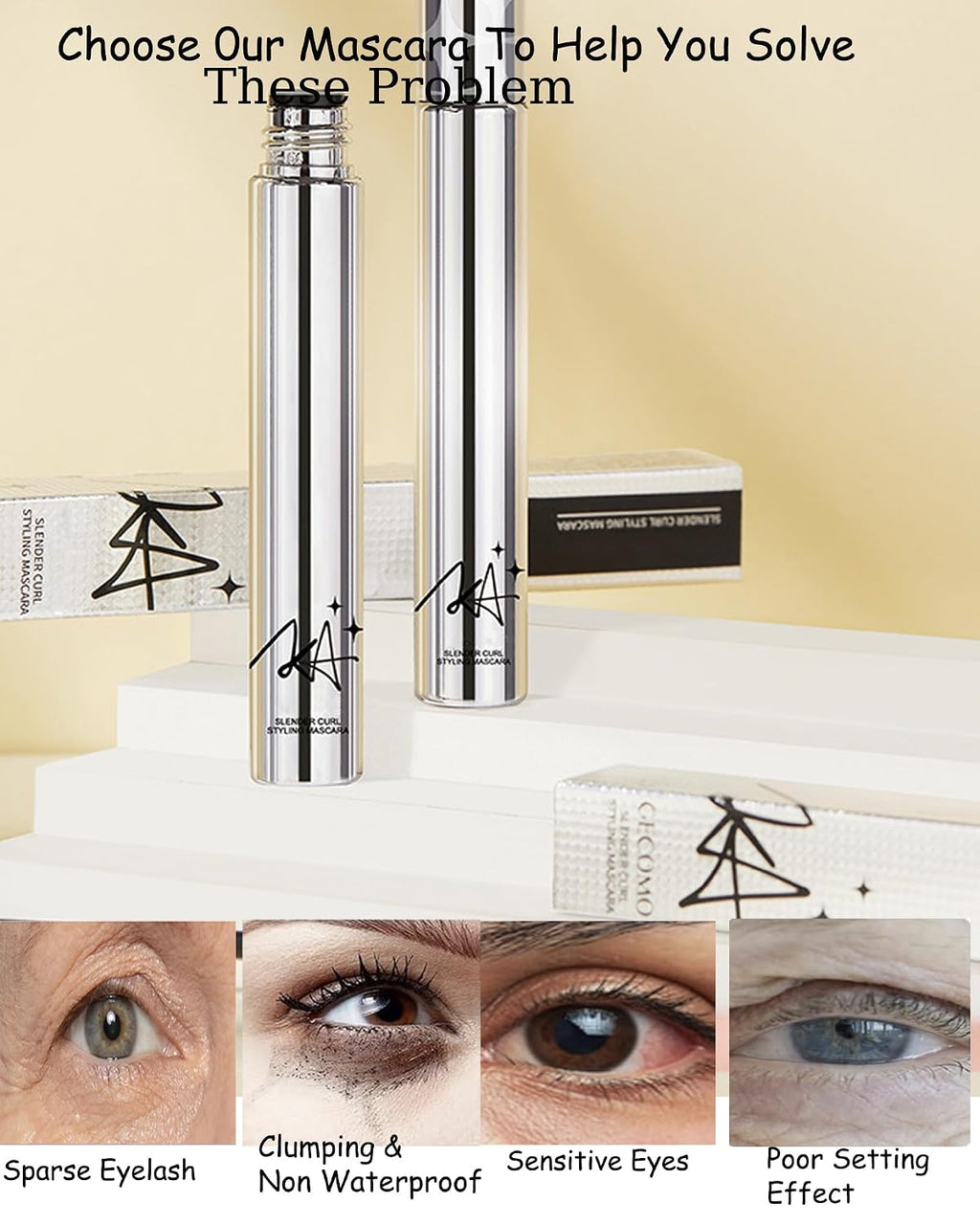 Black Mascara for Older Women 60 Plus,Waterproof Mascara Primer Lash Makeup