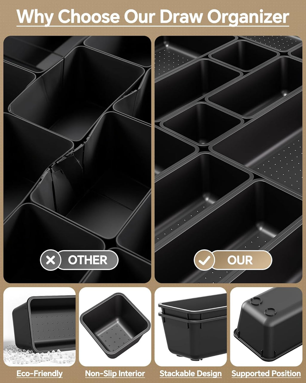 25 PCS Plastic Drawer Organizers Set, 4 Sizes Vanity Organizer, Makeup and Desk Drawer Organizer Trays, Organization