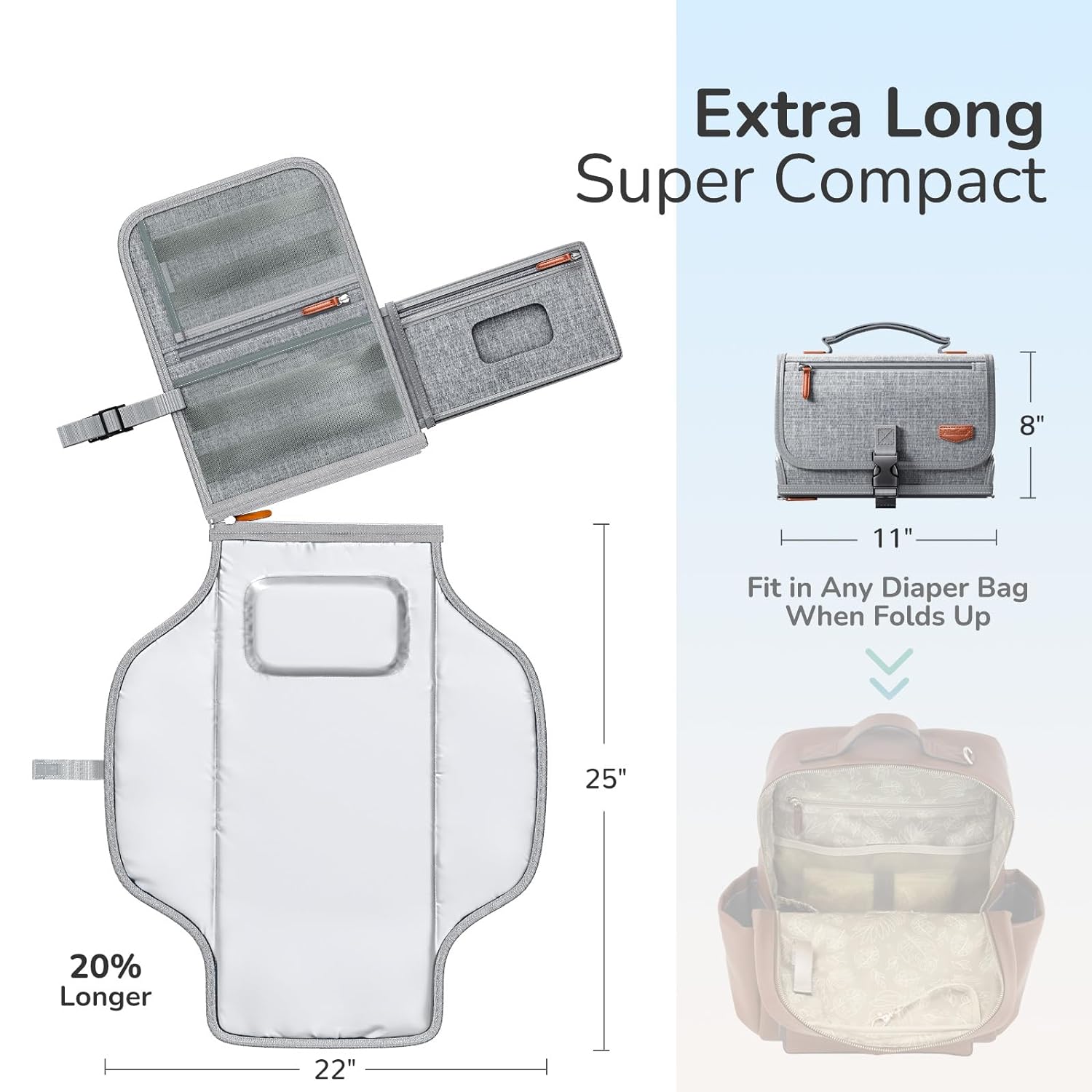 Portable Diaper Changing Pad for Baby, Detachable Travel Changing Pad with Baby Wipes Pocket, Gifts for Baby Shower