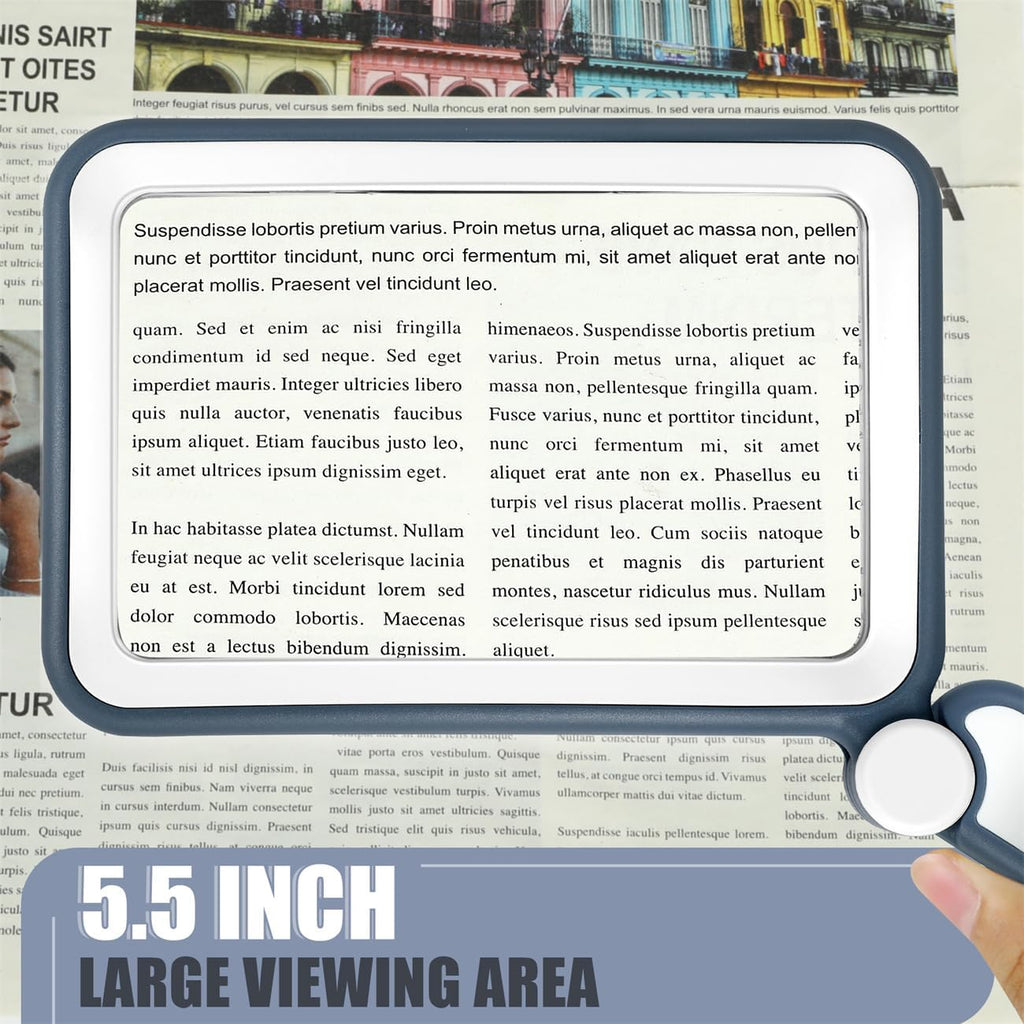Magnifying Glass for Reading, Rechargeable 5X Large Page Magnifier with Light, Folding Handheld Dimmable Rectangle