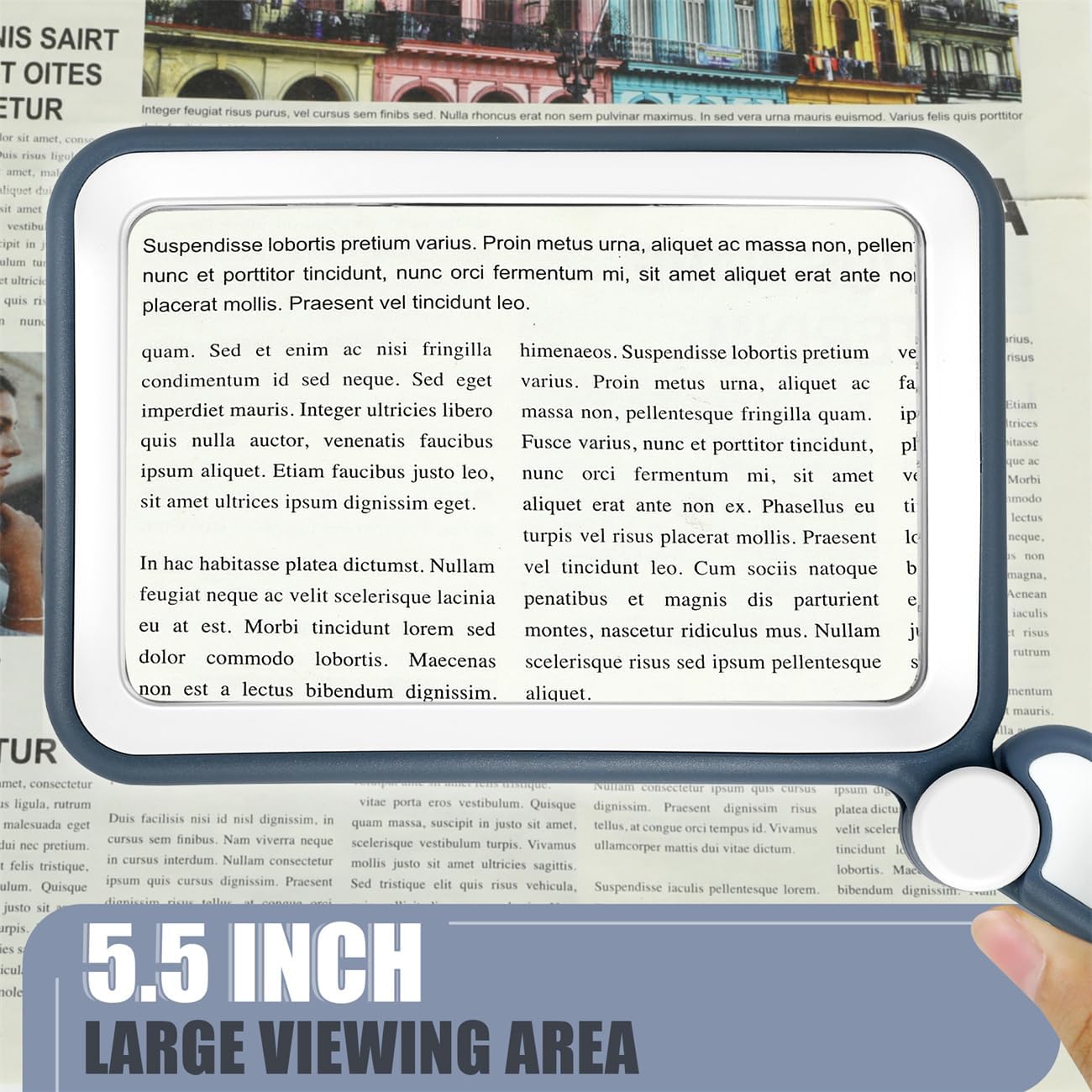 Magnifying Glass for Reading, Rechargeable 5X Large Page Magnifier with Light, Folding Handheld Dimmable Rectangle