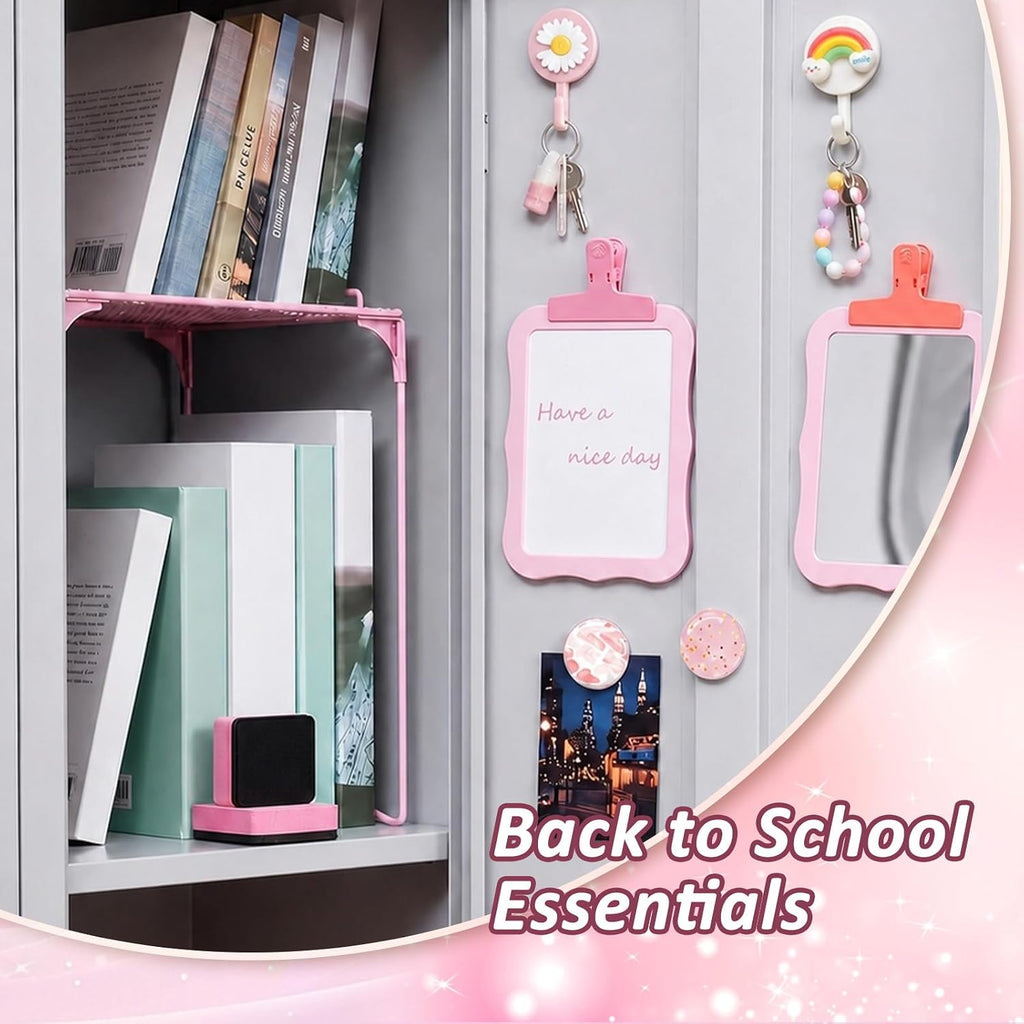 Locker Organizer Kit-19 Pcs, Heavy Duty Stackable Shelf with Magnetic Mirror & Whiteboard, Tool-Free Assembly Fits