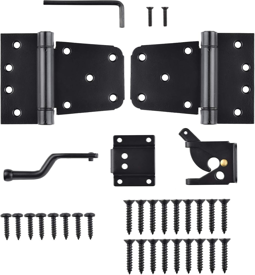 Self-Closing Gate Hardware Kit,1 Pack Self-locking Gate Latch and 2 Pack 3.5inch Heavy Duty Adjustable Spring Gate