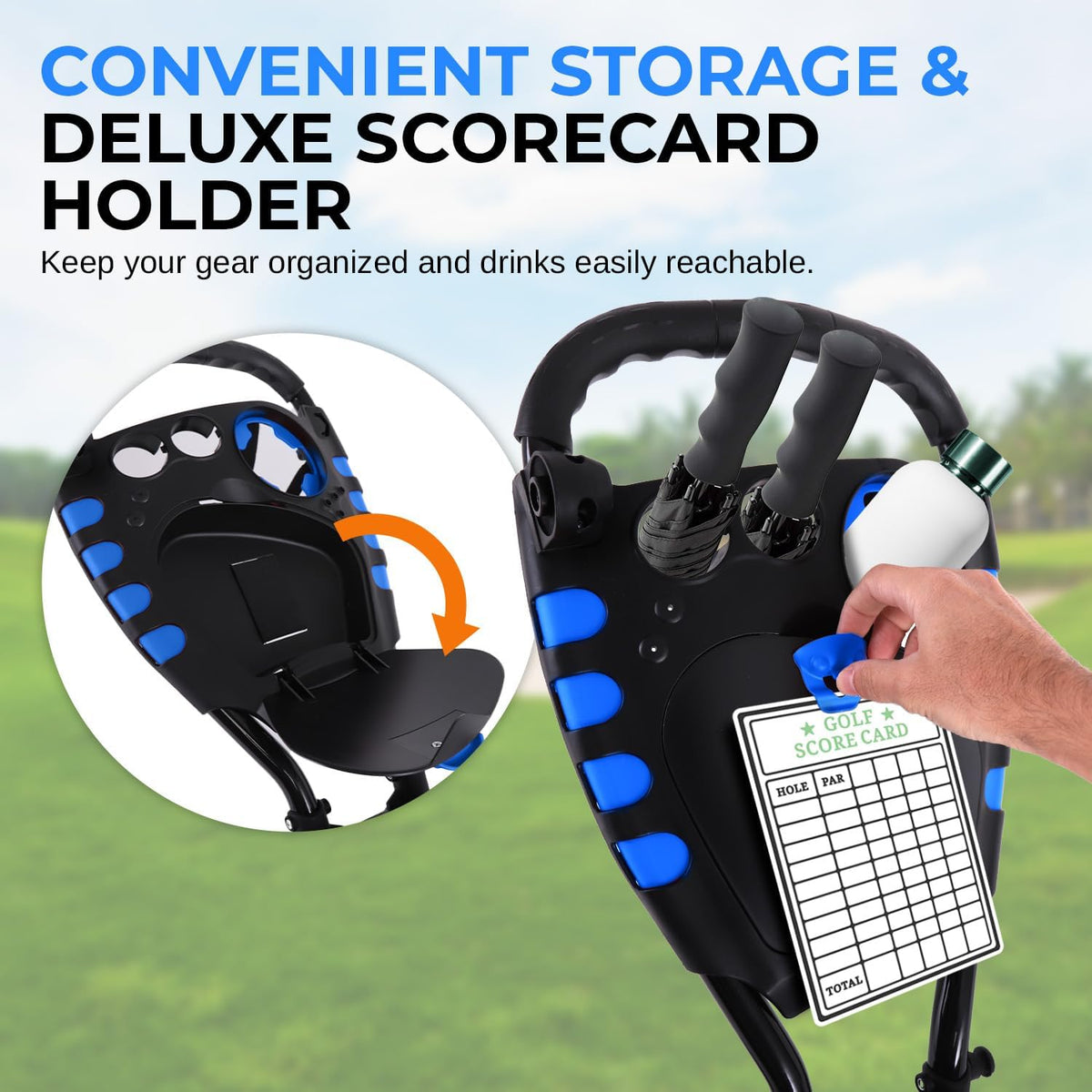 3-Wheel Golf Push Cart – Foldable, Adjustable Handle, Brake