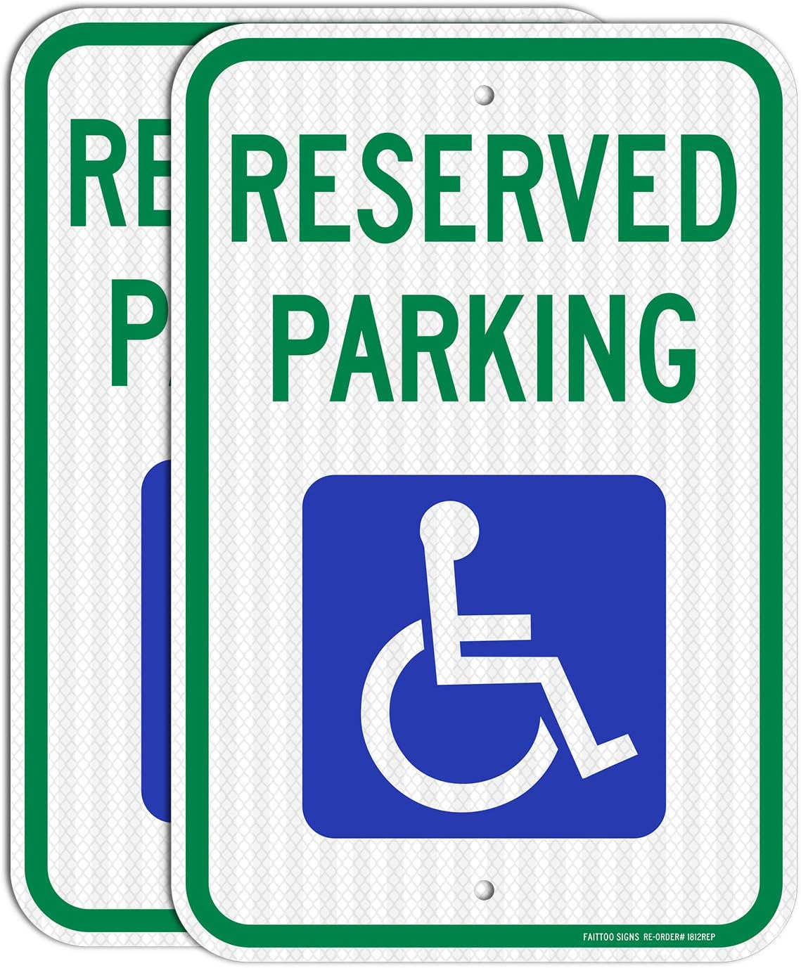 (2 Pack) Reserved Handicap Parking Sign with Wheelchair Picture, 18 x 12 Engineer Grade Reflective Sheeting, Rust