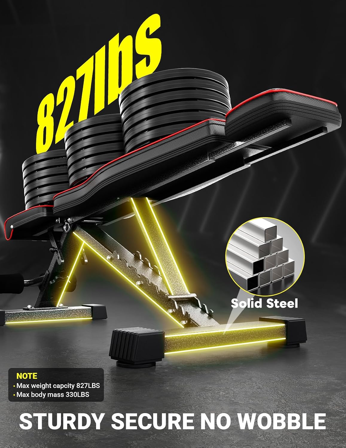 Adjustable Weight Bench for Home Gym, ASTM-Certified 827LBS, 98% Pre-Assembled, Foldable Gym Bench with 84 Positions