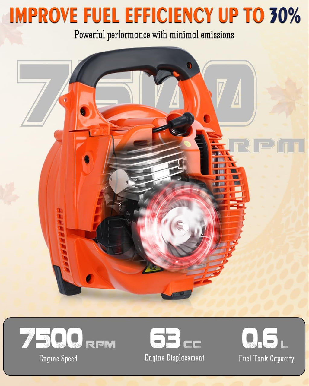 Gas Leaf Blower 26cc, 2-Cycle, Handheld, Orange | Reduced-Pull Start, 9.4 Lb Handheld Control for Damp Leaves