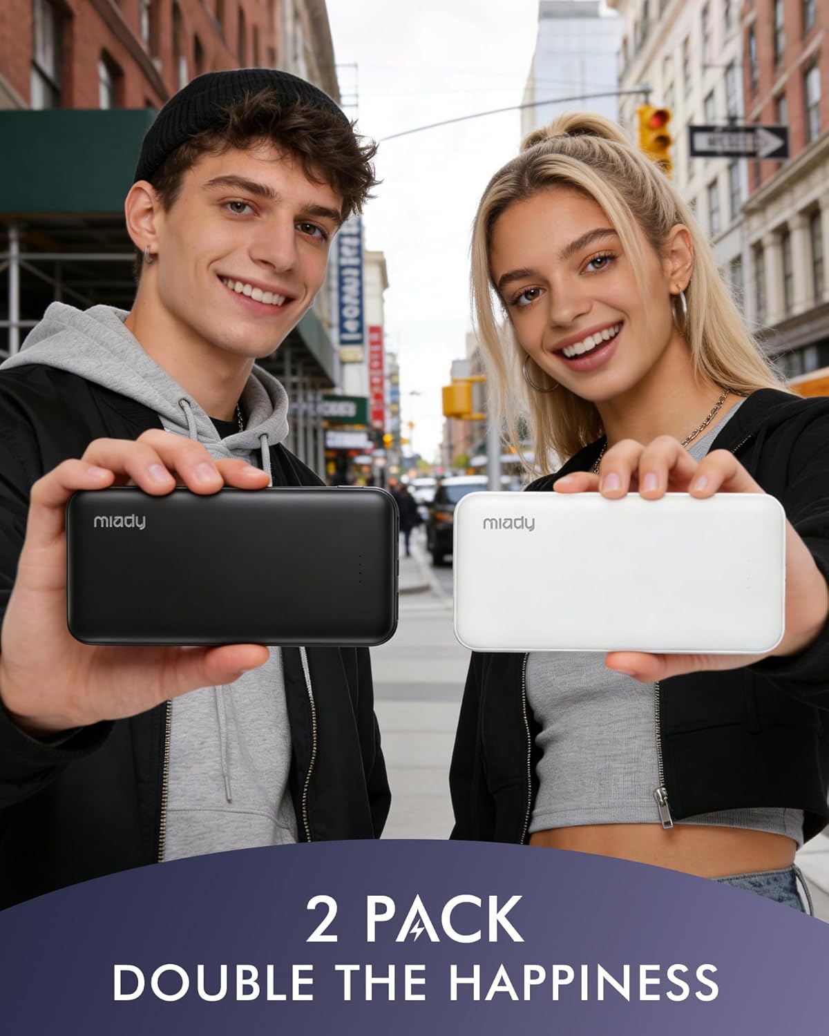 2-Pack Portable Charger, Slim 10000mAh Power Bank Travel Battery Pack 3 Outputs 2 Inputs Compatible with iPhone