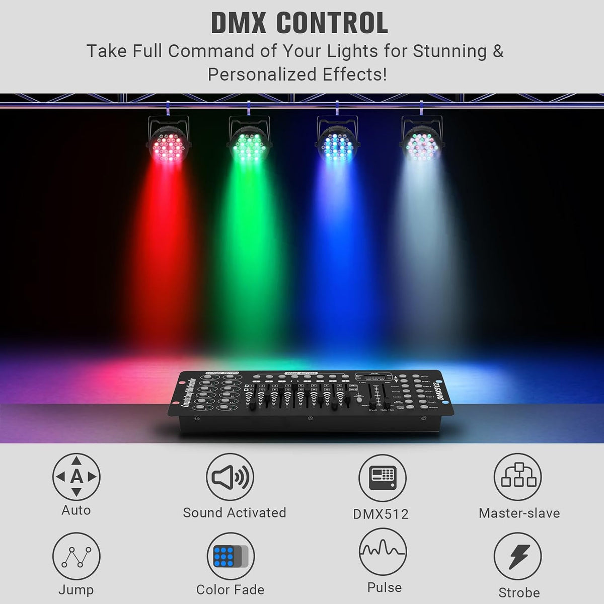 36W 36LEDs RGB Stage Par Lights by Remote DMX Control - 4Pack | Corded Electric, Sound Activated Multi Modes