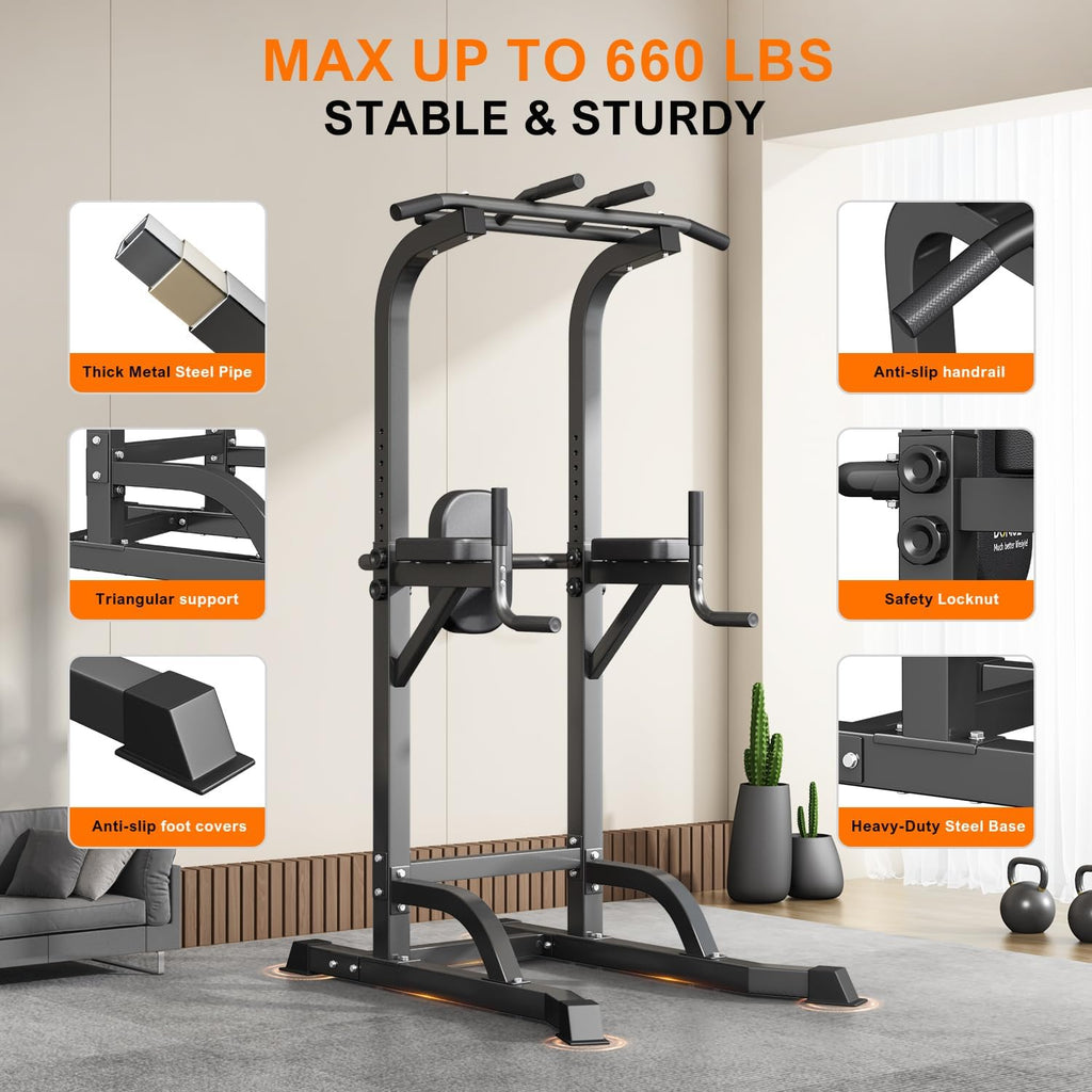 Power Tower Pull Up Bar and Dip Station, Multi-Function Home Gym, Strength Training Fitness Equipment, Height Adjustable