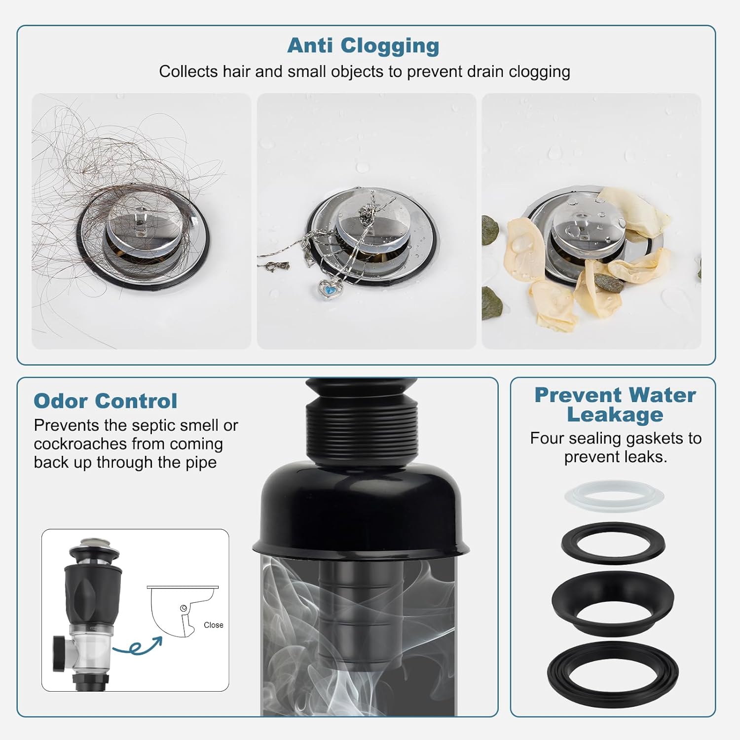Bathroom Sink Drain Kit, Drain Pipe with Pop-Up Strainer Stopper, Chrome | Hair Catcher/Expandable/Flexible Bathroom