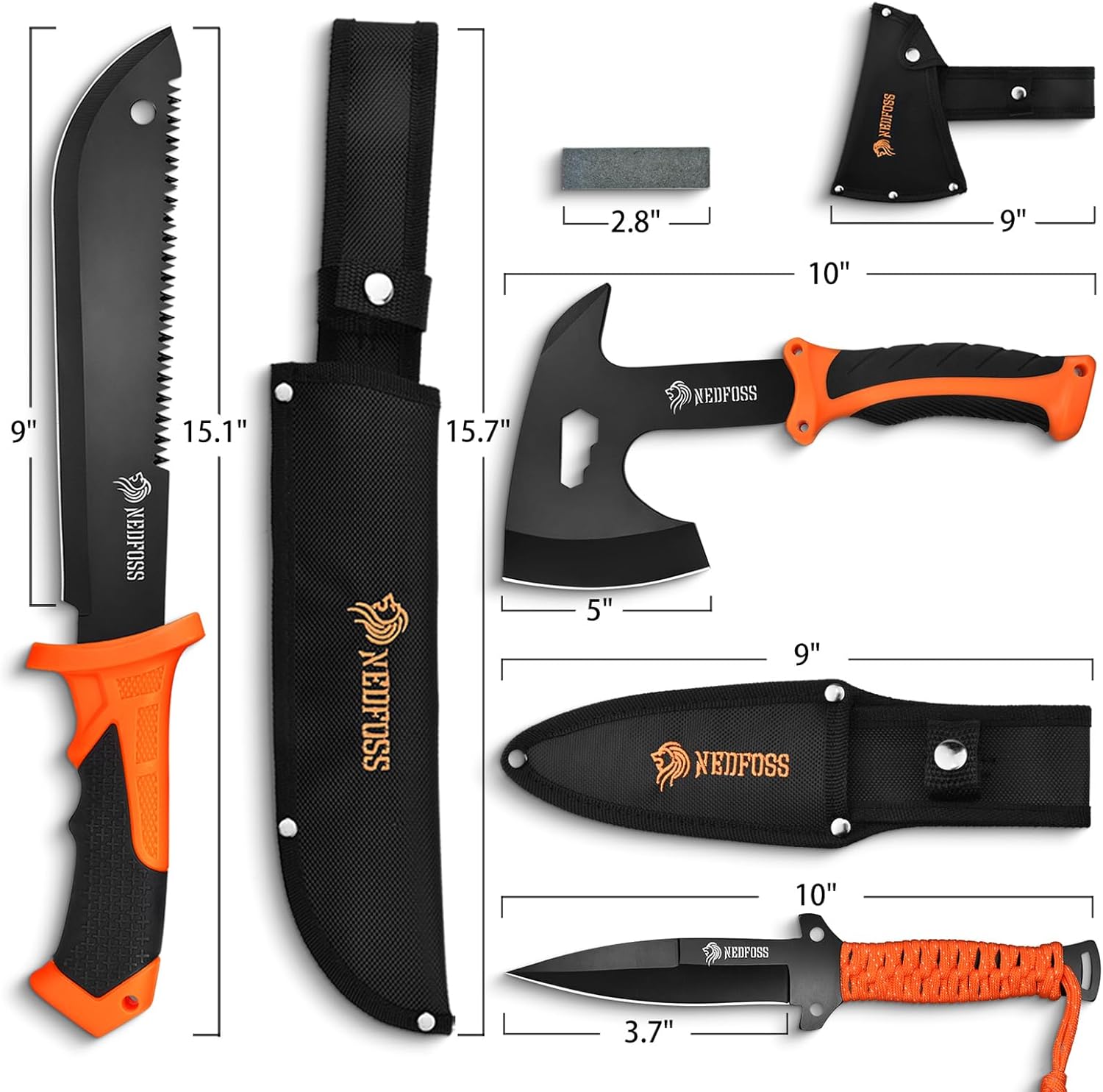15 Inch Machete, 10 Inch Camping Axes Hatchets Machetes Knife Set | with Shock Reduction Handle, Survival Machete for