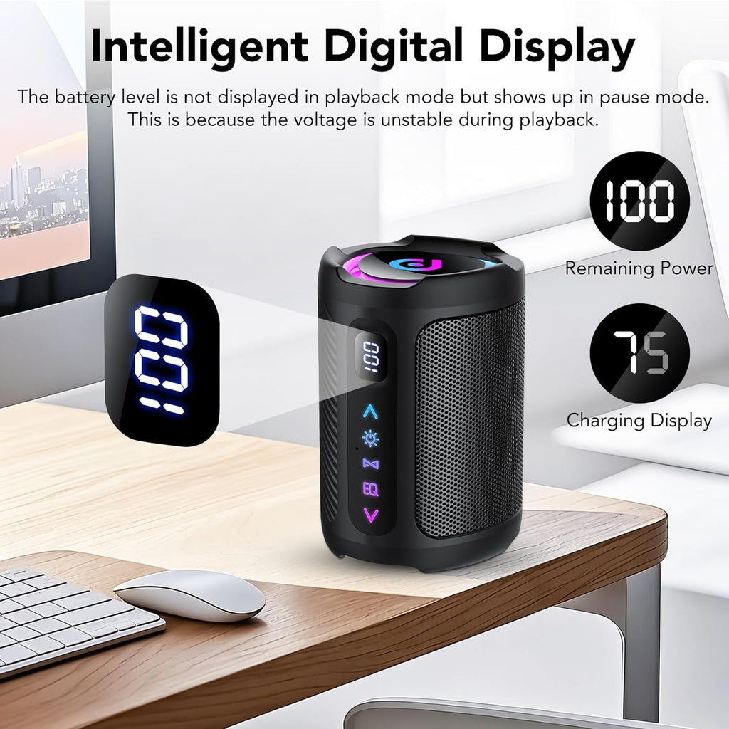 Bluetooth Speaker, 2026 Portable Wireless Speakers with Led Light, Bluetooth 5.4, 15H Playtime, Enhanced Bass, IPX7