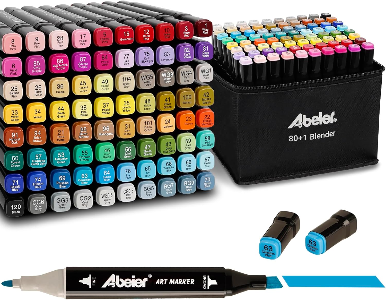 80 Colors Alcohol Based Markers, Dual Tip Drawing Markers Set, plus 1 Colorless Blender Pen, Permanent Sketch