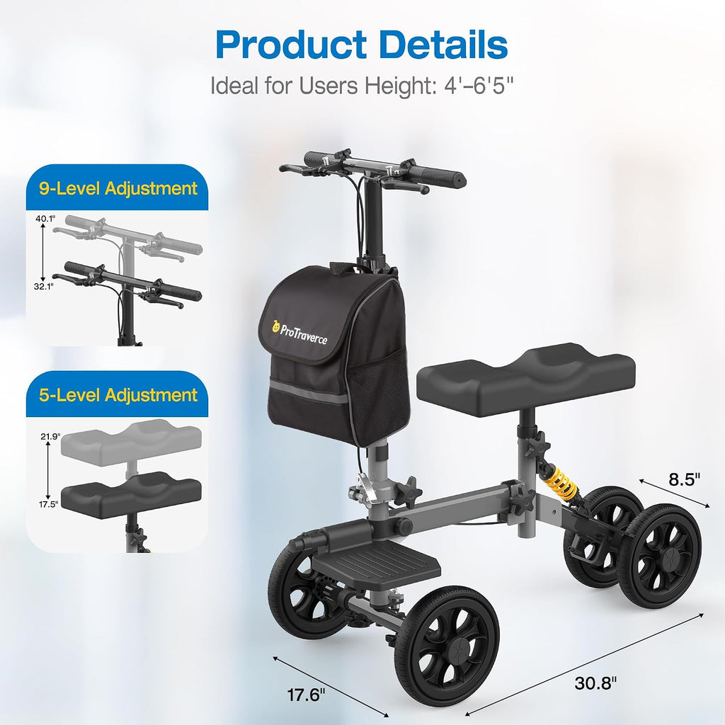 All Terrain Knee Scooter for Adults for Foot Injuries,Foldable & Steerable Knee Walker with Shock Absorption, 300lbs