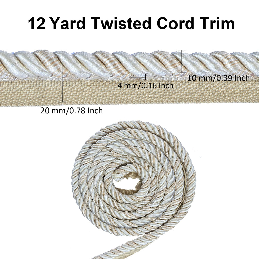 12 Yard 3/8" Nylon Twisted Lip Cord Trim,Mix Beige