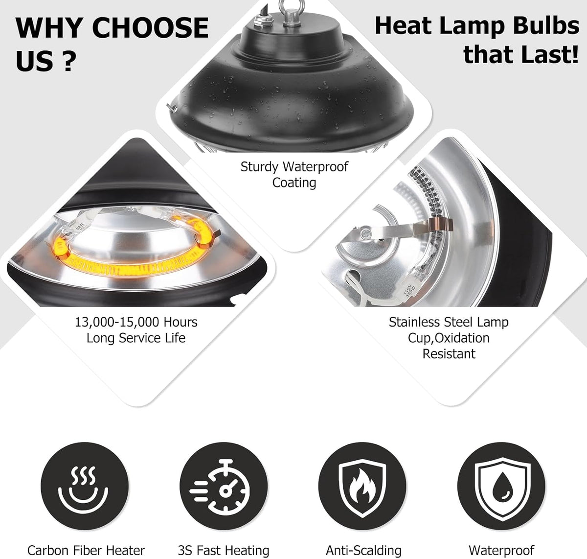 350W Heat Lamp for Chickens - Carbon Fiber Chicken Coop Heater