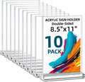 10 Pack Acrylic Sign Holder 8.5 x 11, Double Sided Clear Tabletop Display Stand with T-Shaped Base, Plastic Table