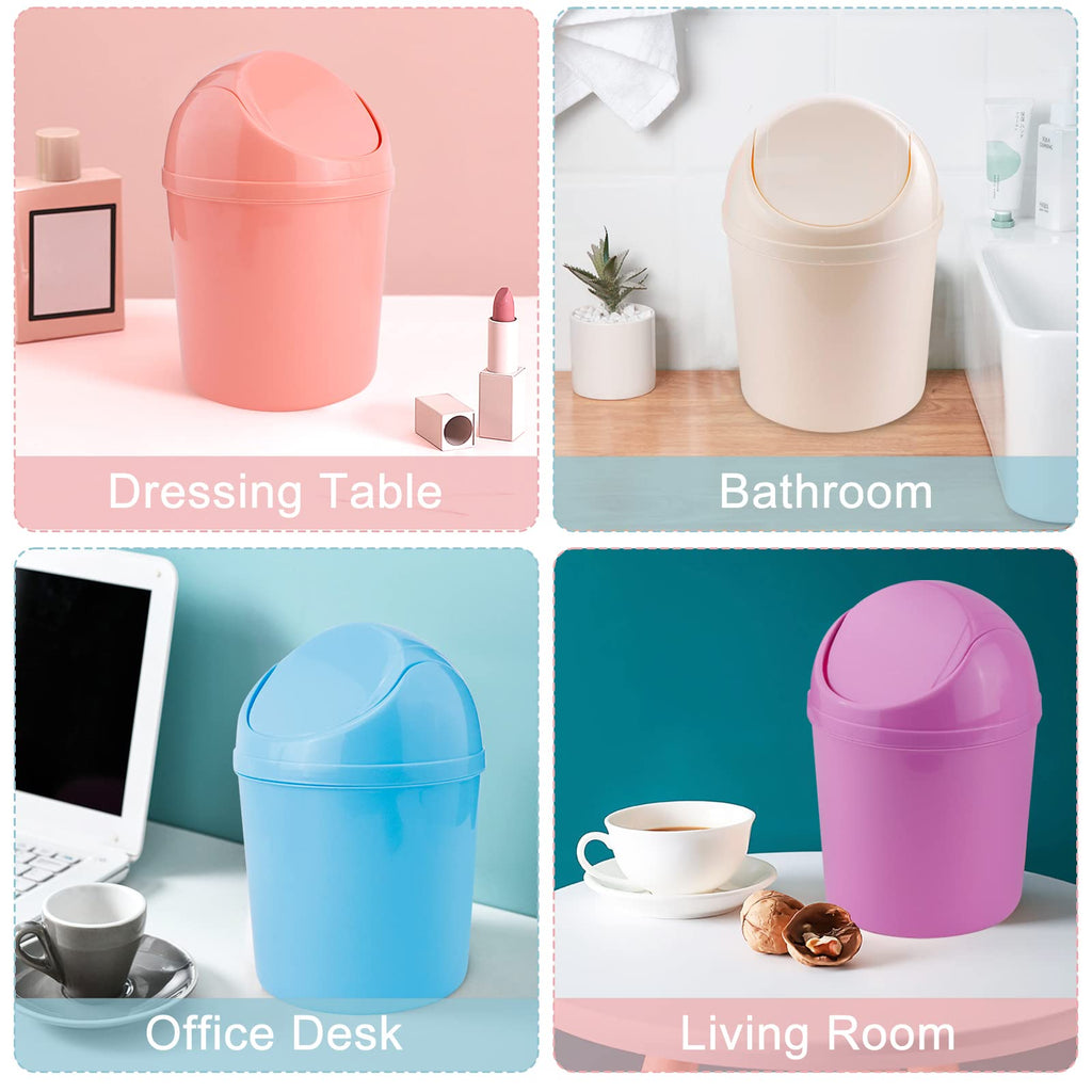 2 Pcs Plastic Mini Wastebasket Trash Can with Swing Lid with 120 Trash Bags, Tiny Desktop Waste Garbage Bin for Home