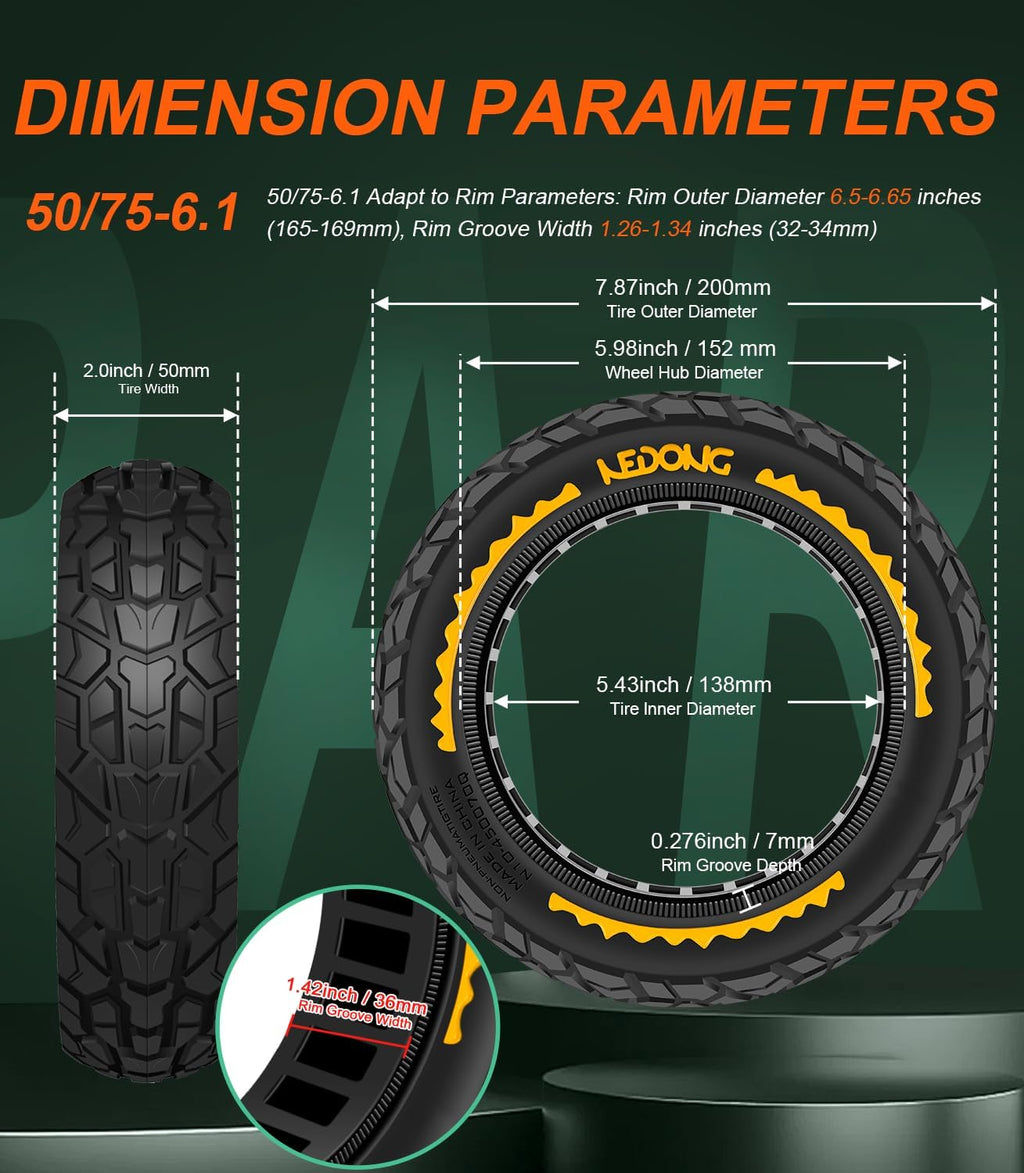 BANGTING 2PCS Upgrade 50/75-6.1 Scooter Off-road Solid Tires, 8.5x2 inches Tires Tubeless for Gotrax GXL V2/XR/APEX, 8 1/2 x2 Tire Replacement for Hiboy S2, Xiaomi 3 Lite/3/Pro 2/1s/M365