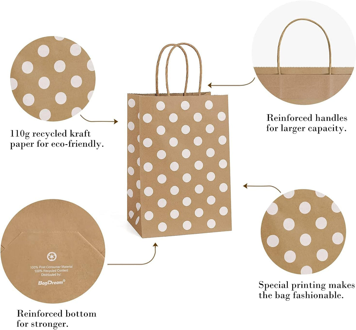 Small Gift Bags with Handles 5.25x3x8 Inch Brown 25 Pack