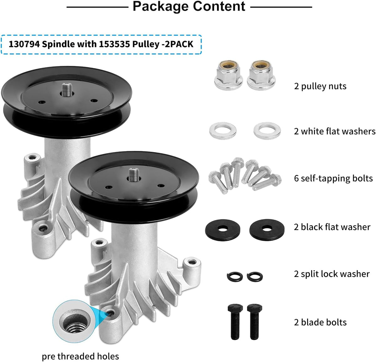 130794 Spindle 153535 Pulley Compatible with Craftsman Mower - Spindle Assembly with Pulley Compatible with Craftsman