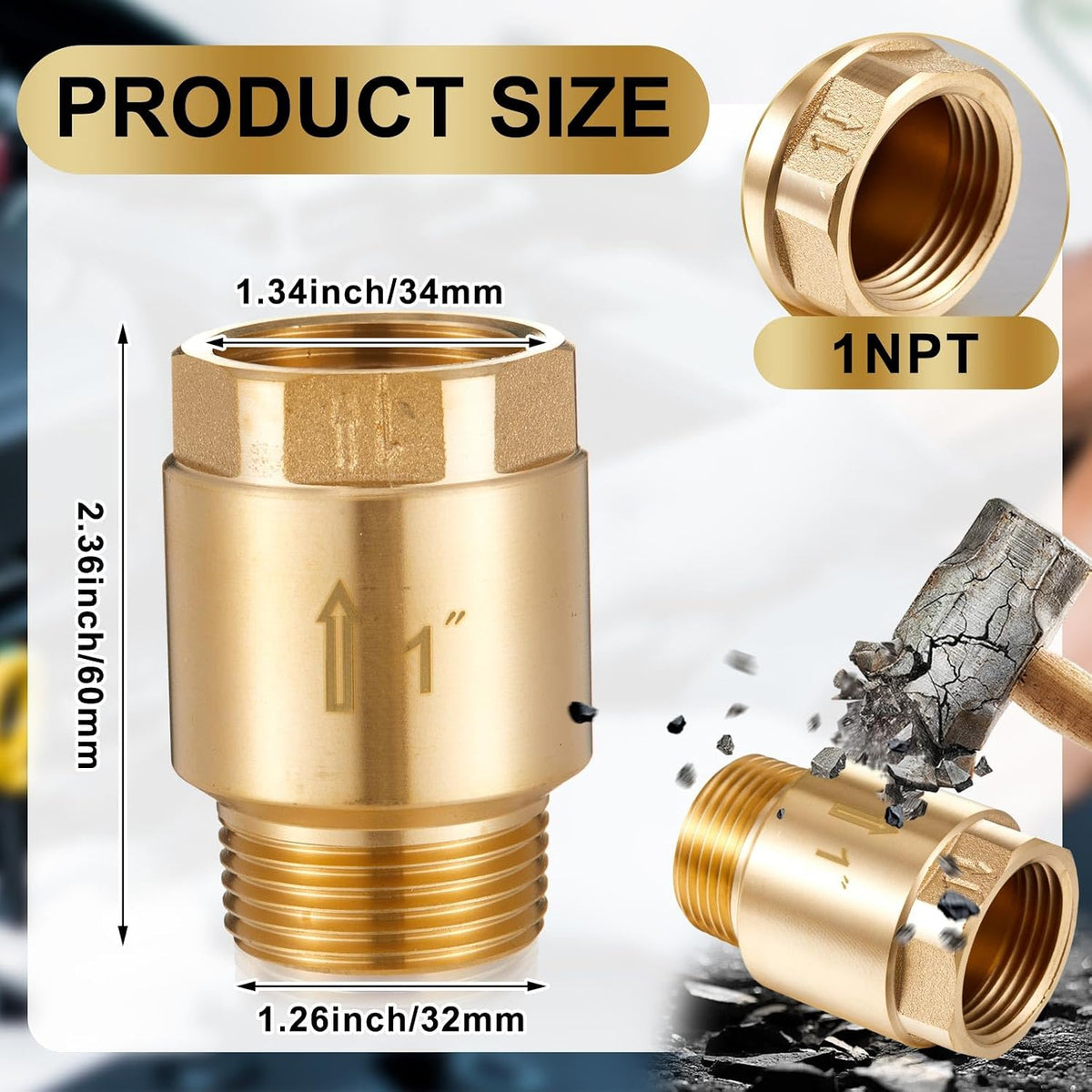 Zonon 1 Pcs 1 Inch Check Valve, One Way Spring Brass Check Valve