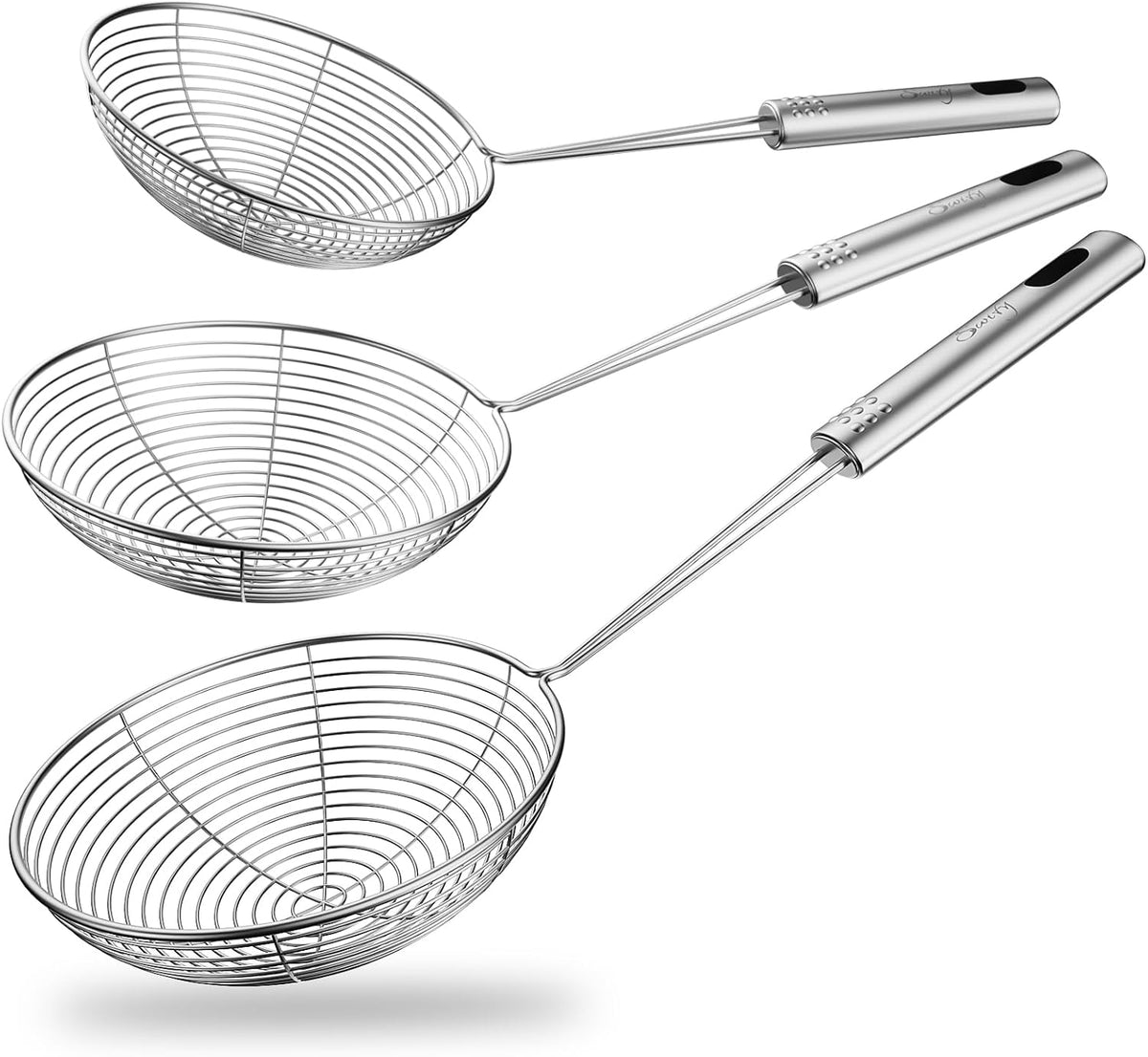 Spider Strainer Set of 3 Asian Strainer Ladle Stainless Steel Wire Skimmer Spoon with Handle for Kitchen Frying Food