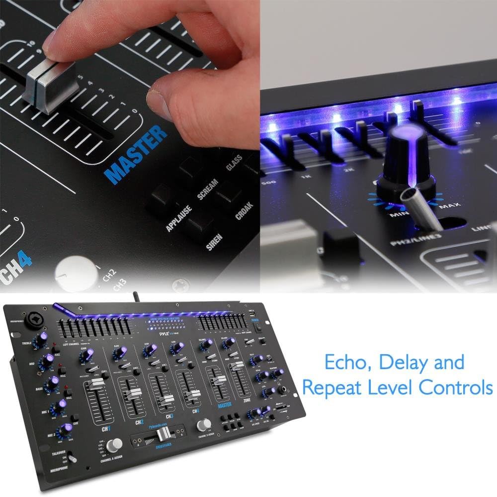 6 Channel Mixer DJ Controller with Bluetooth, Professional Sound Digital Mixing System with LED Illumination, Slider