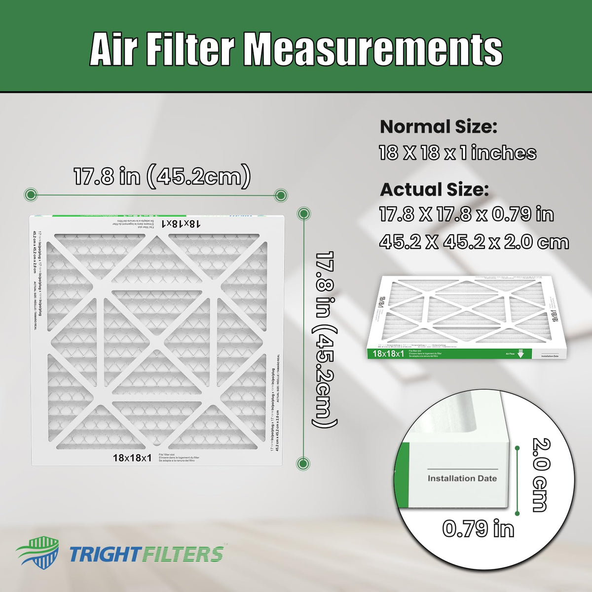 18x18x1 Air Filter 4 Pack, MERV 8 Filter Replacement