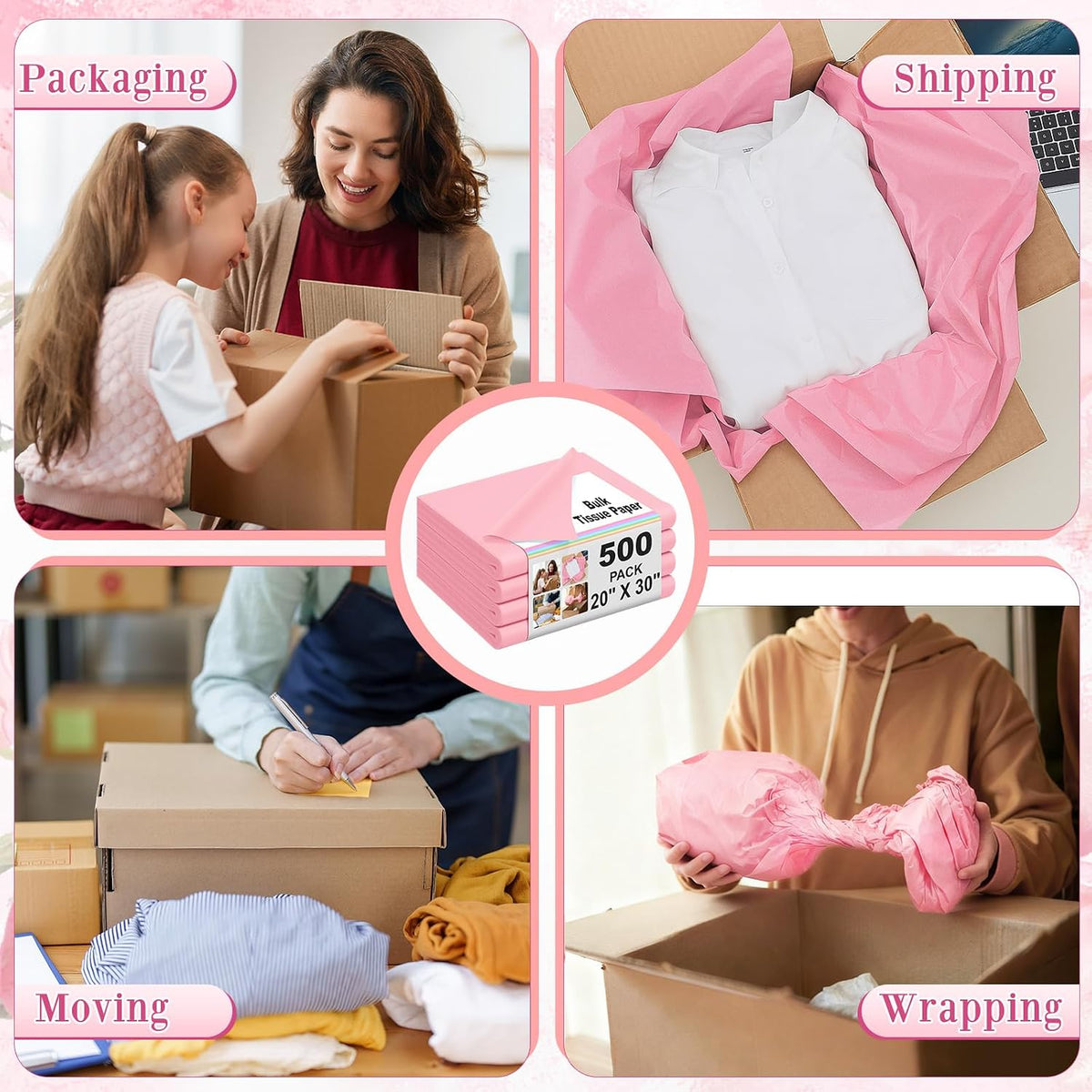 500 Sheets Light Pink Tissue Paper 20 x 30 Inch for Fall Floral Packaging