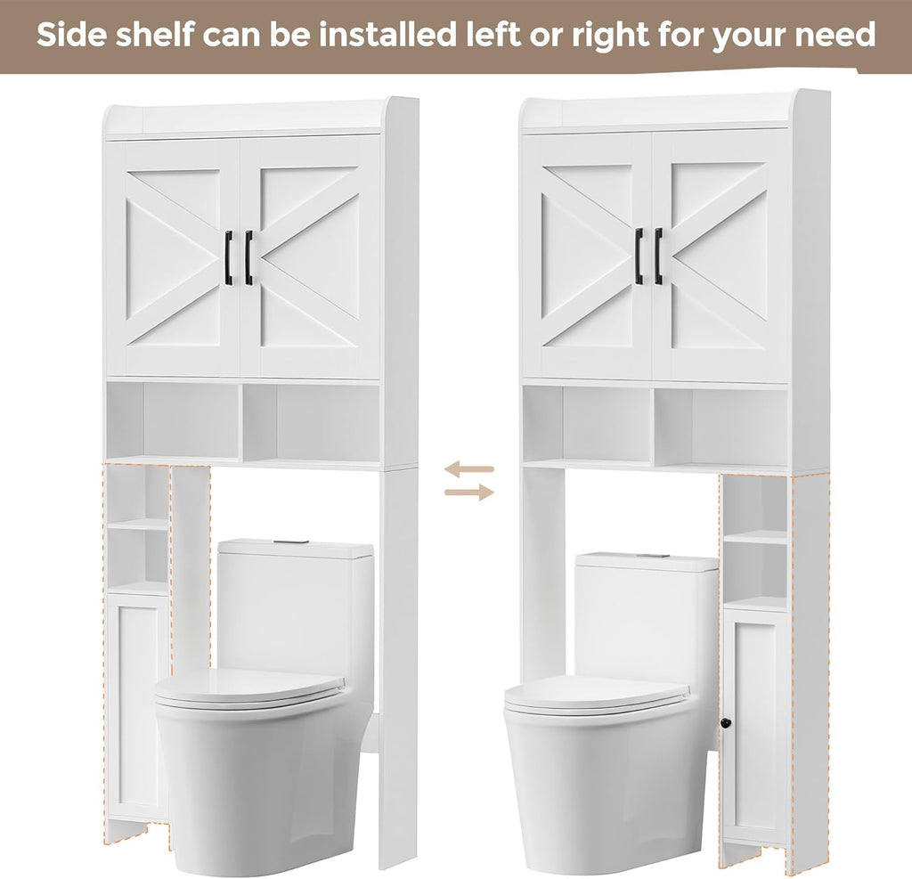 Wooden Over The Toilet Storage Cabinet with Barn Door | Freestanding Bathroom Storage, Toilet Paper Holder