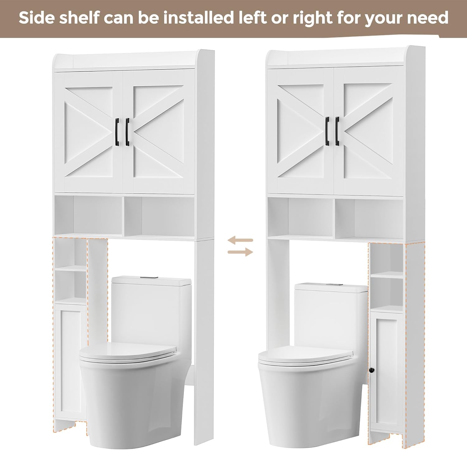 Wooden Over The Toilet Storage Cabinet with Barn Door | Freestanding Bathroom Storage, Toilet Paper Holder