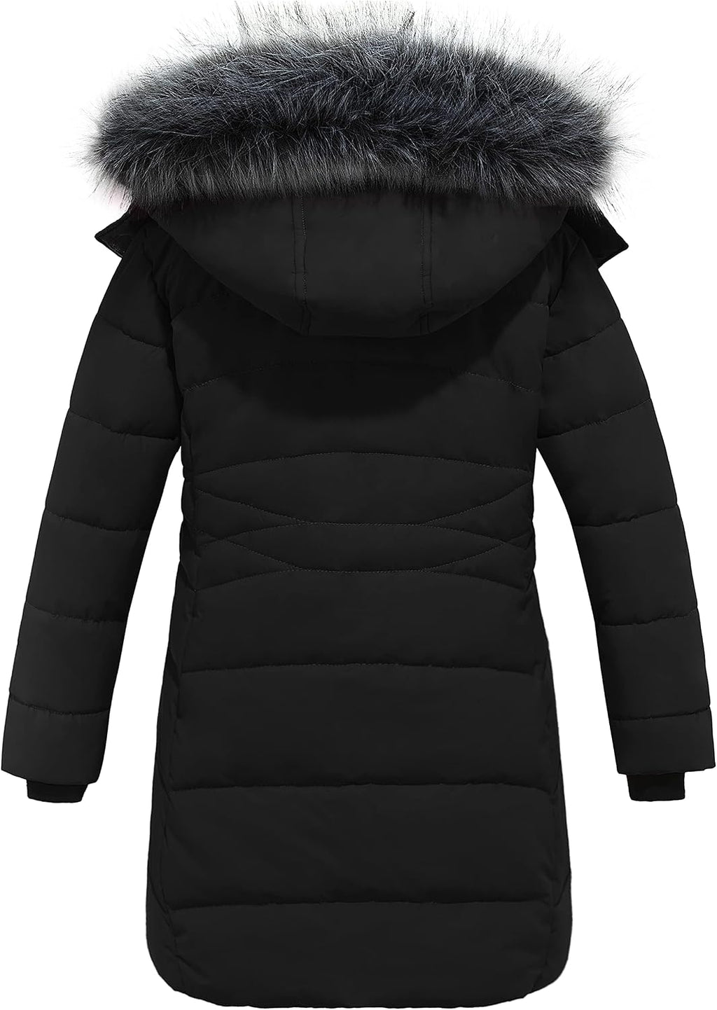 Girls Winter Coats Long Puffer Jackets Fleece Lined Removable Hood | Detachable Faux Fur, 5000mm Waterproof, Zippered