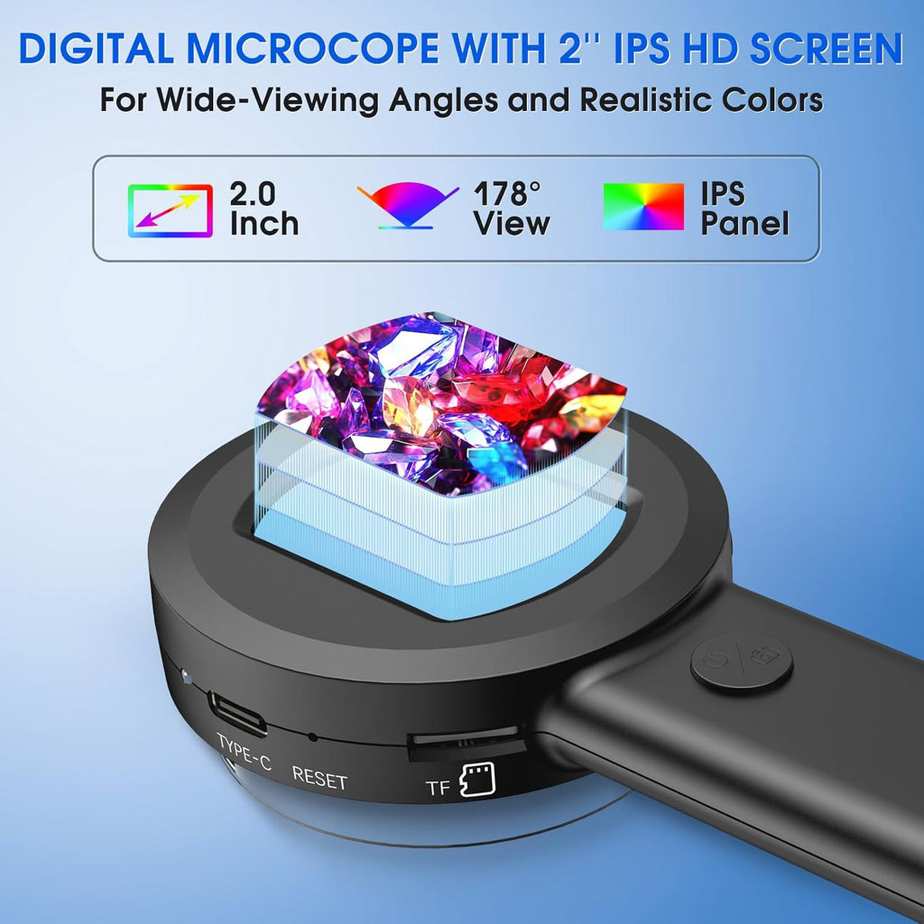 Pocket Digital Microscope Magnifying Glass with Light for Kids and Adults | 100X Handheld Pocket Size Jewelers Loupe