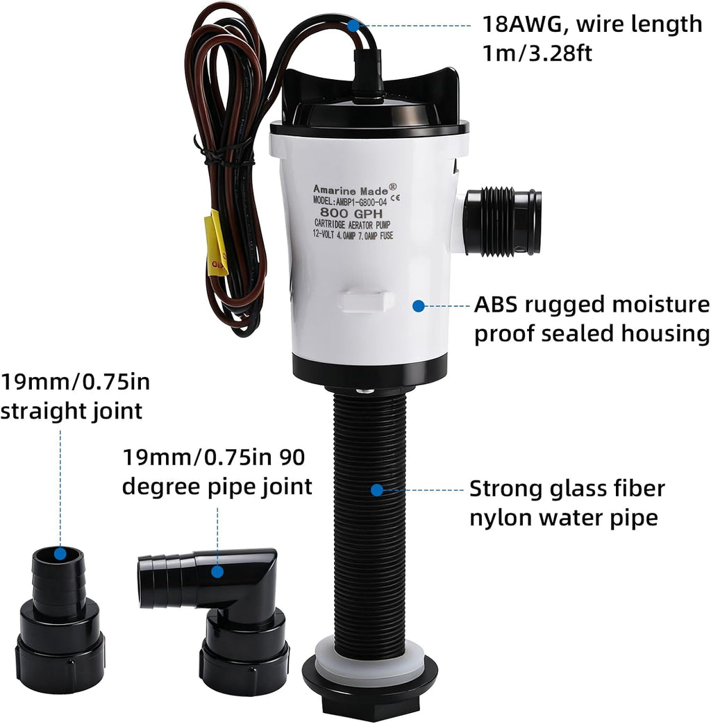 Amarine Made 12V 800GPH Livewell Baitwell Pumps Boat Submersible Bilge Pump