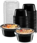 {3.25 oz - 100 Sets} Black Diposable Plastic Portion Cups With Lids, Small Mini Containers For Portion Controll