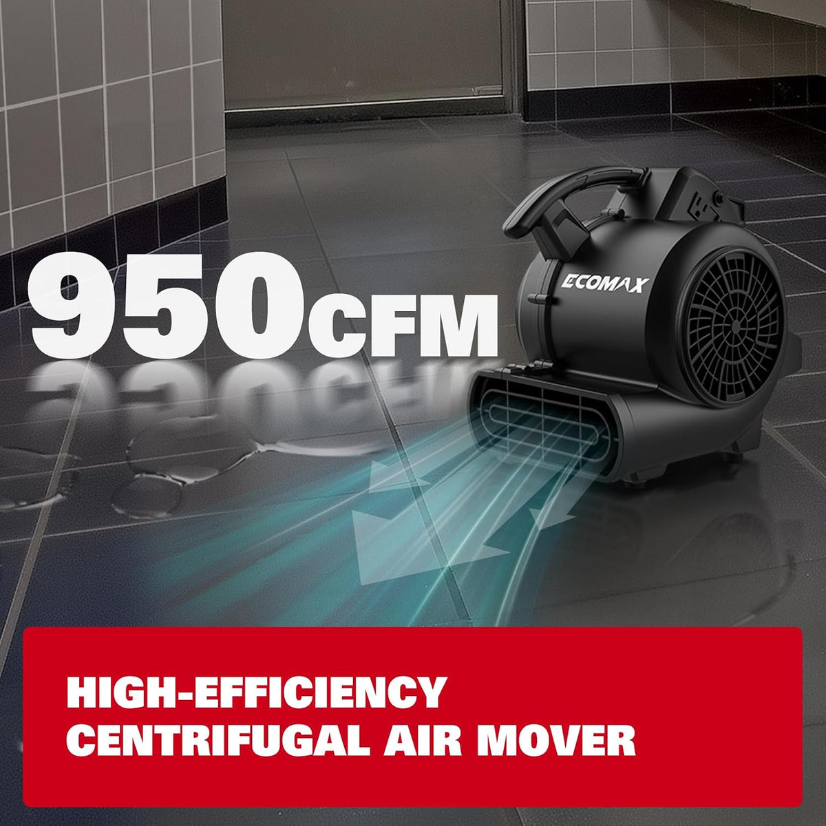 Air Mover Blower Fan 950 CFM with Timer, Floor Fan EMAM1090A | 3 Speeds, 3 Drying Angles, Timer And Daisy-Chain